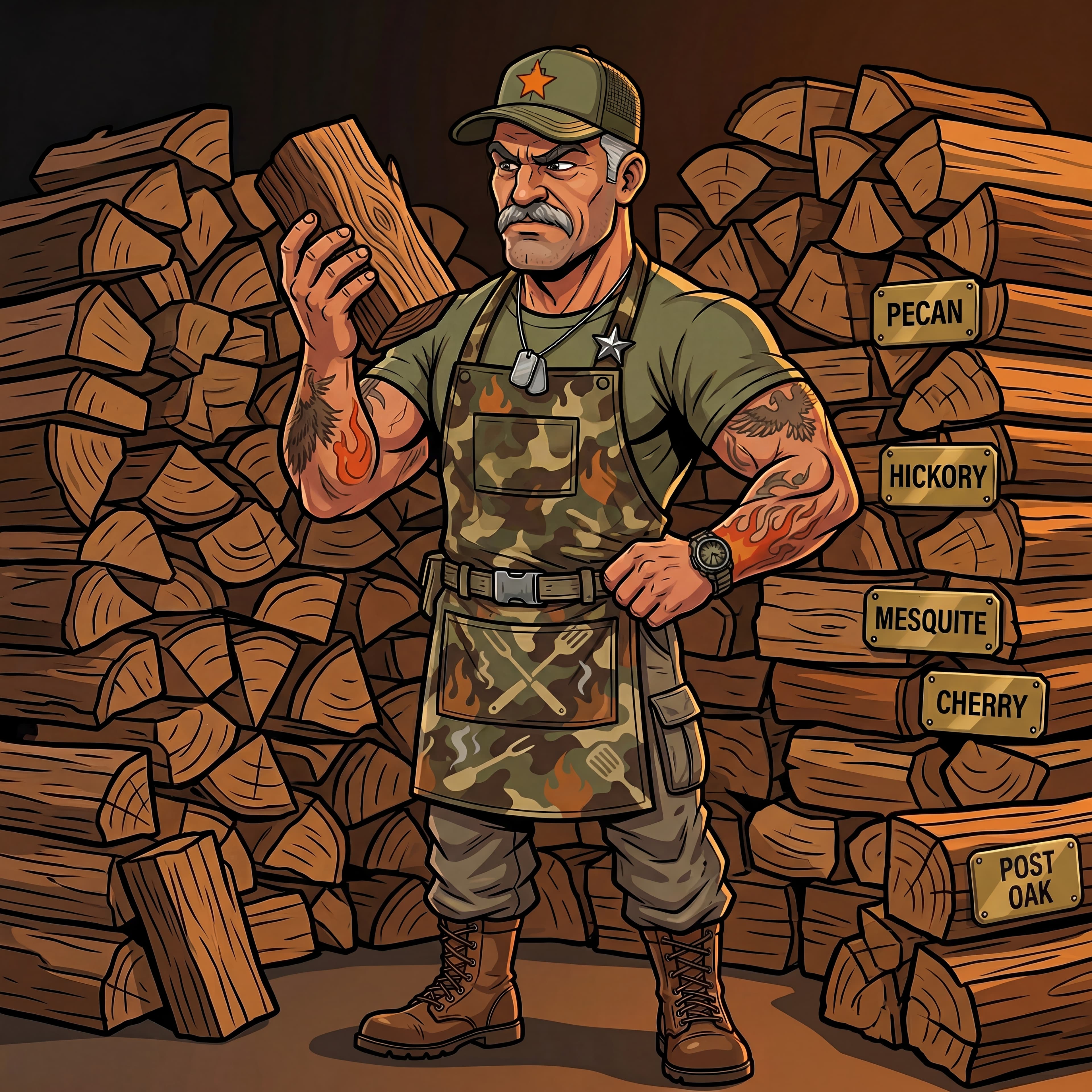 Major Wood loading wood chunks beside a gas grill, comparing a cast iron smoker box against a stainless pellet smoke tube